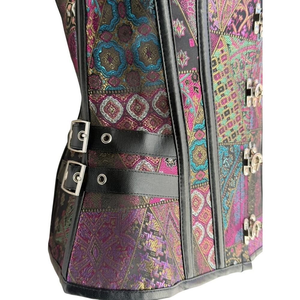 Brocade Bustier Corset Top Lace-Up Back Buckle S Waist Trainer Gothic - Picture 3 of 5